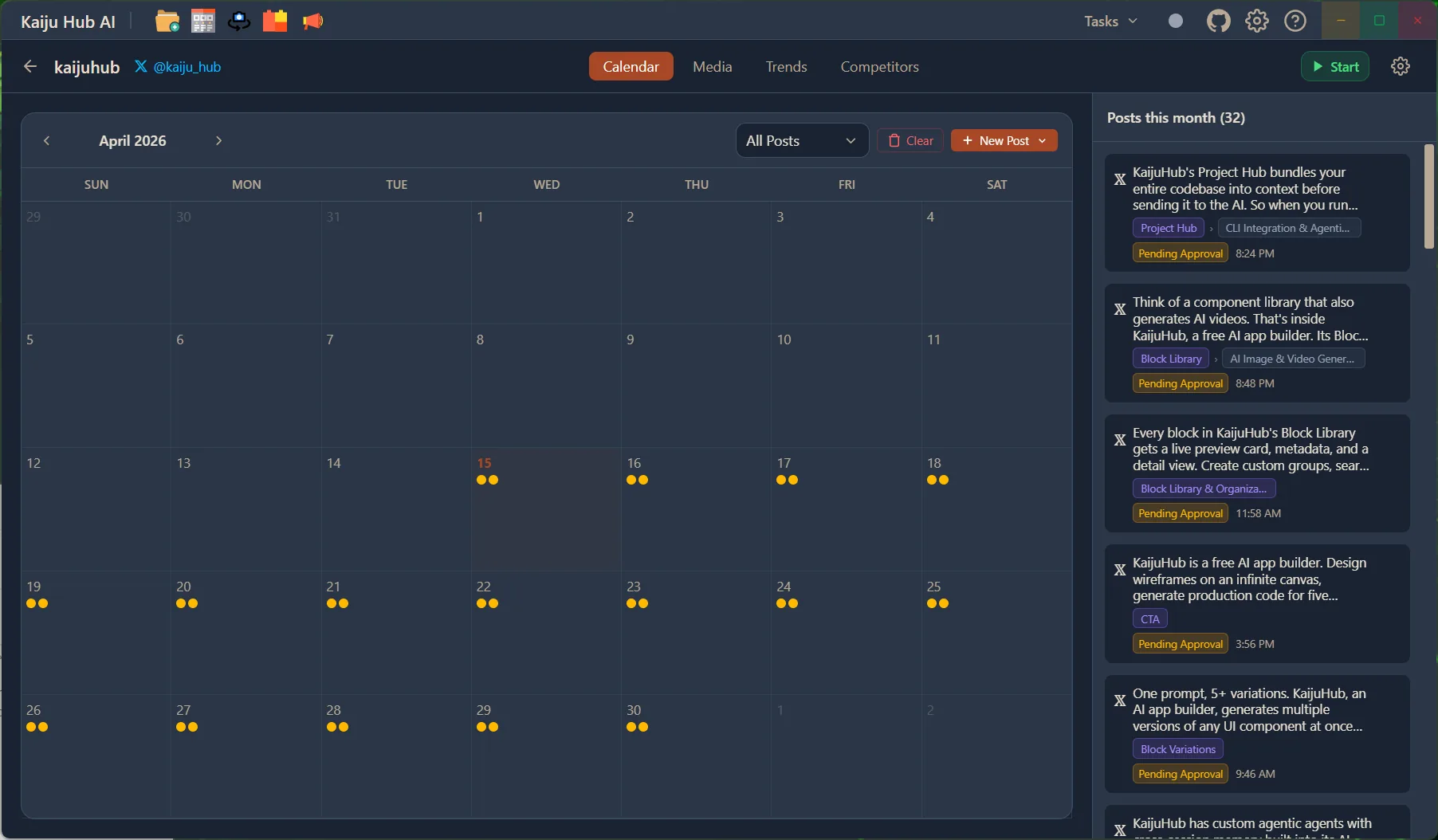 Marketing — Kaiju Hub AI development workspace screenshot