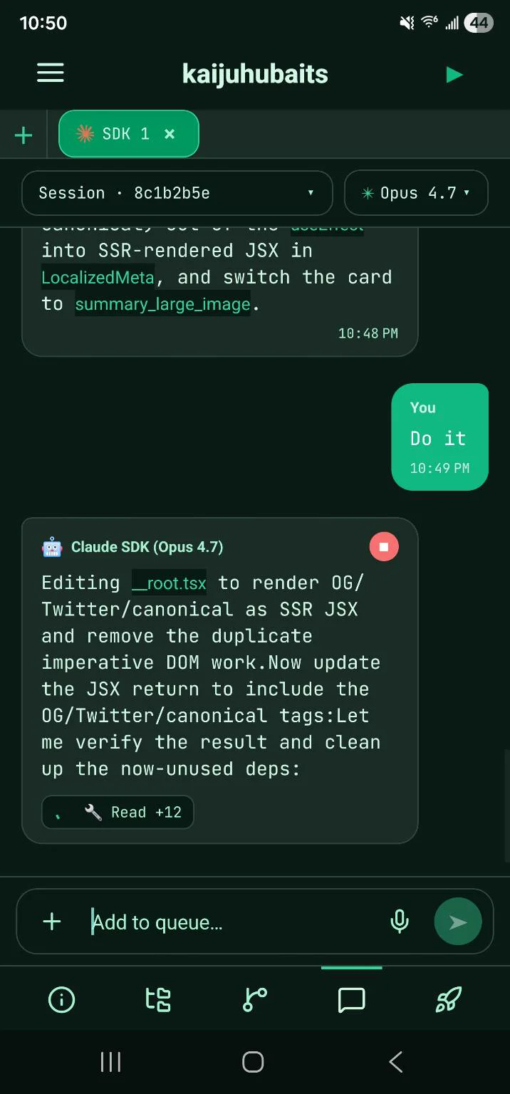 Mobile App (Pro) — Kaiju Hub AI development workspace screenshot